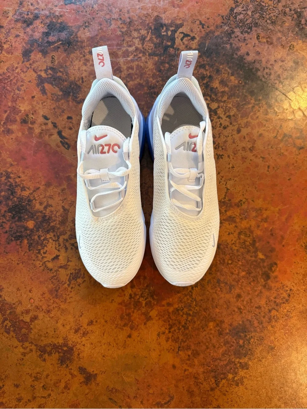 Nike Kids White Mesh Air270 Slip-On Sneakers with Coral Accents